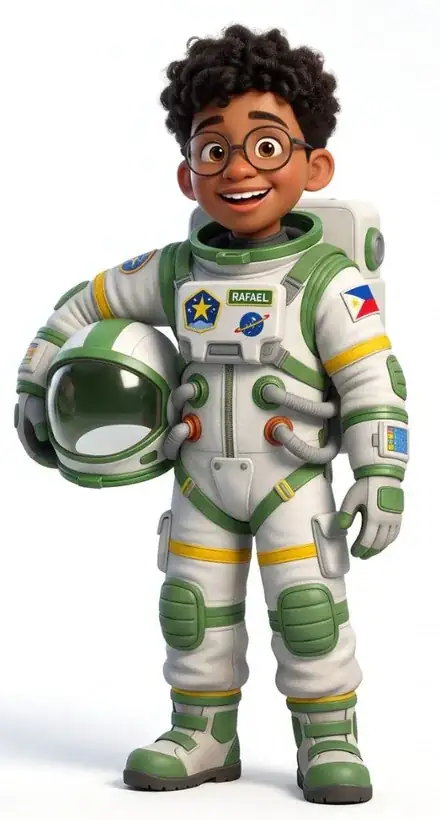 Rafael in his green and white space suit